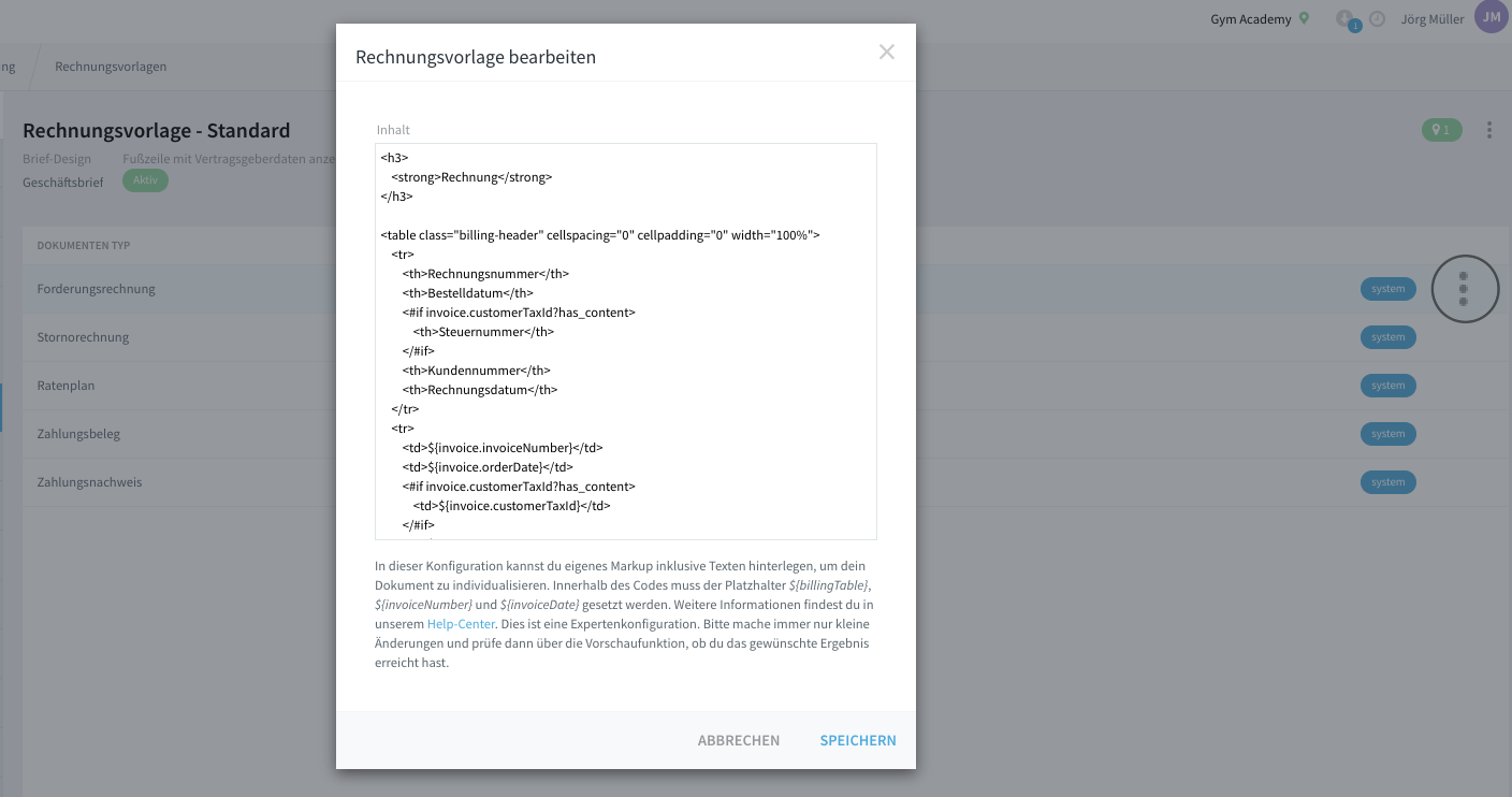 Invoice Content - Editable Areas