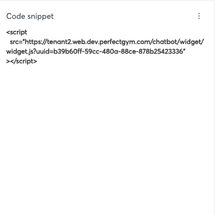 Code snippet card on a Published configuration, showing the snippet content together with the Copy action.