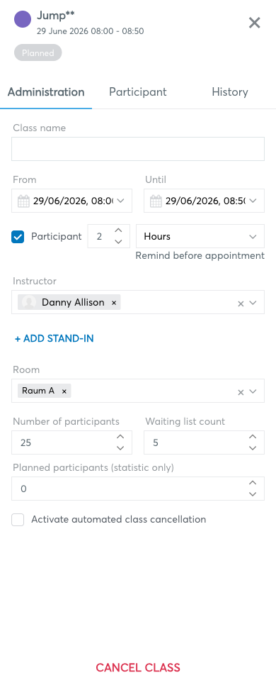 Waiting list count field in the appointment Administration tab