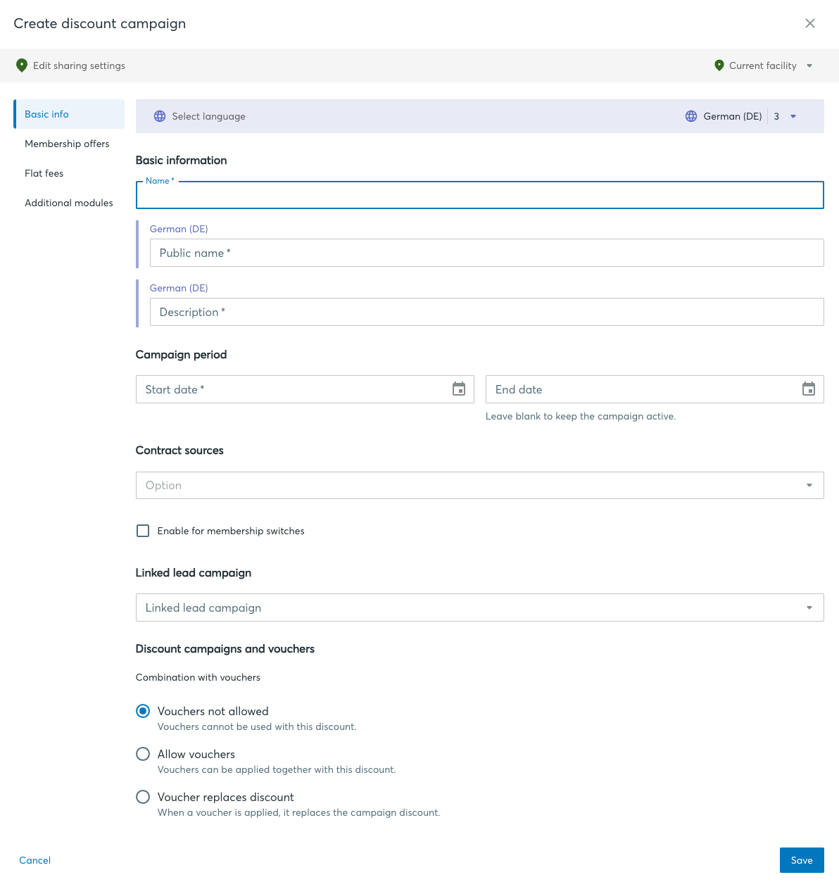 Combination with vouchers options in the Basic info tab