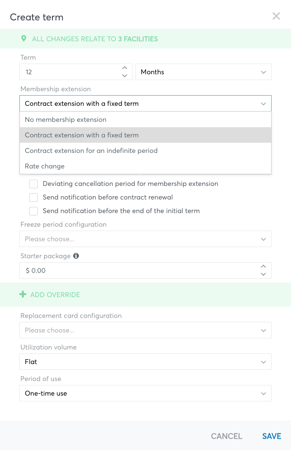 Create term dialog with the Membership extension list open