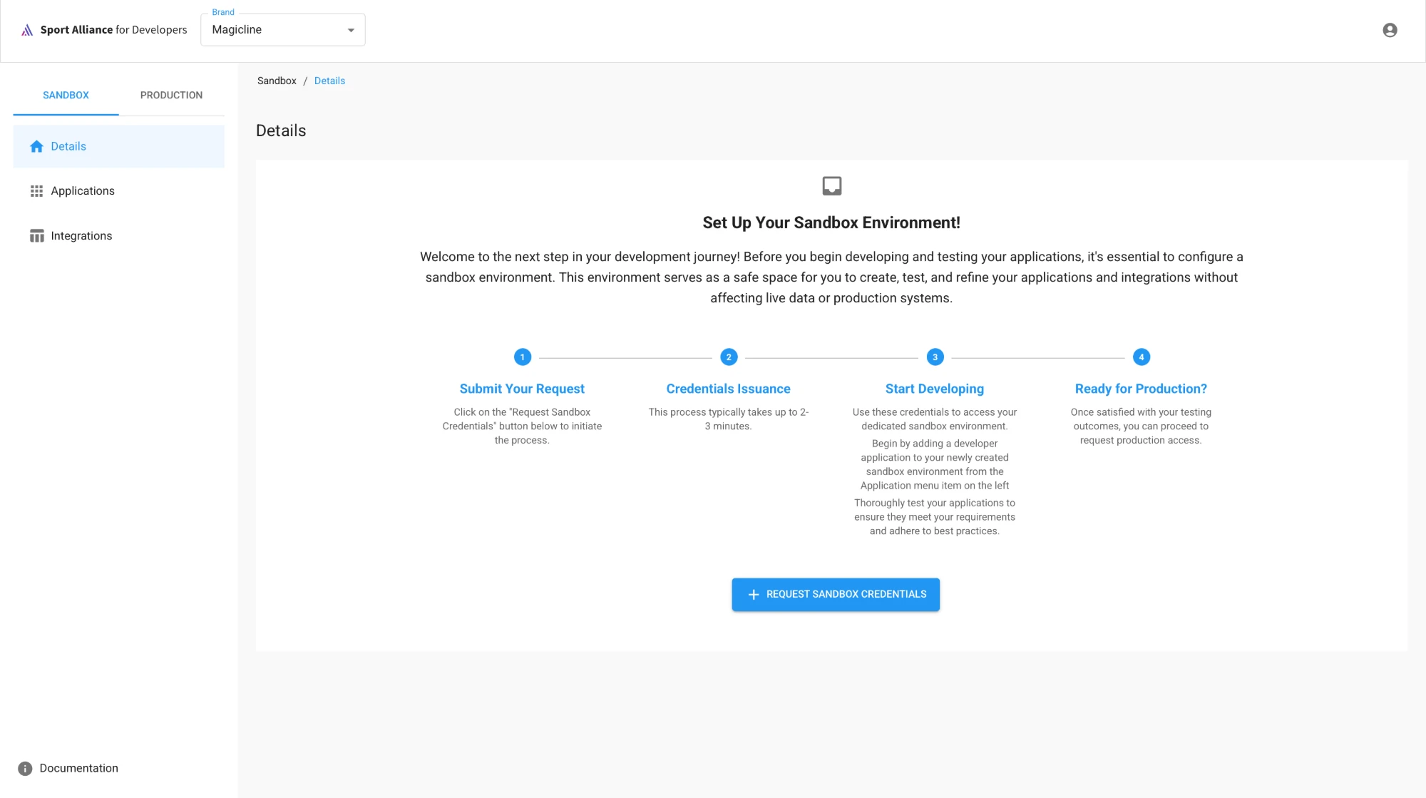 Detalles del sandbox antes de la provisión, un clic la inicia