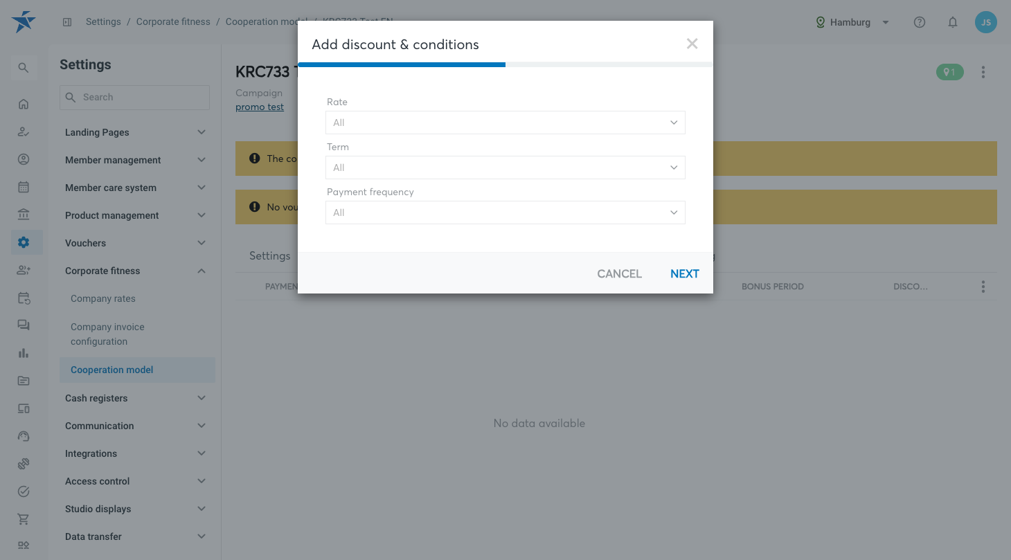 First step of the dialog with rate, term and payment frequency selection