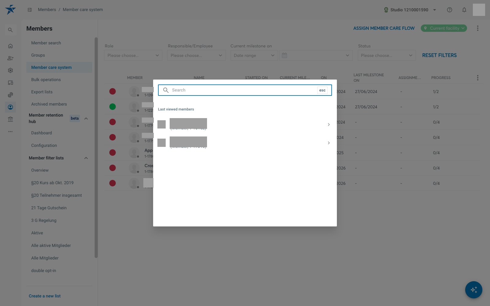 Search dialog opened from the main navigation