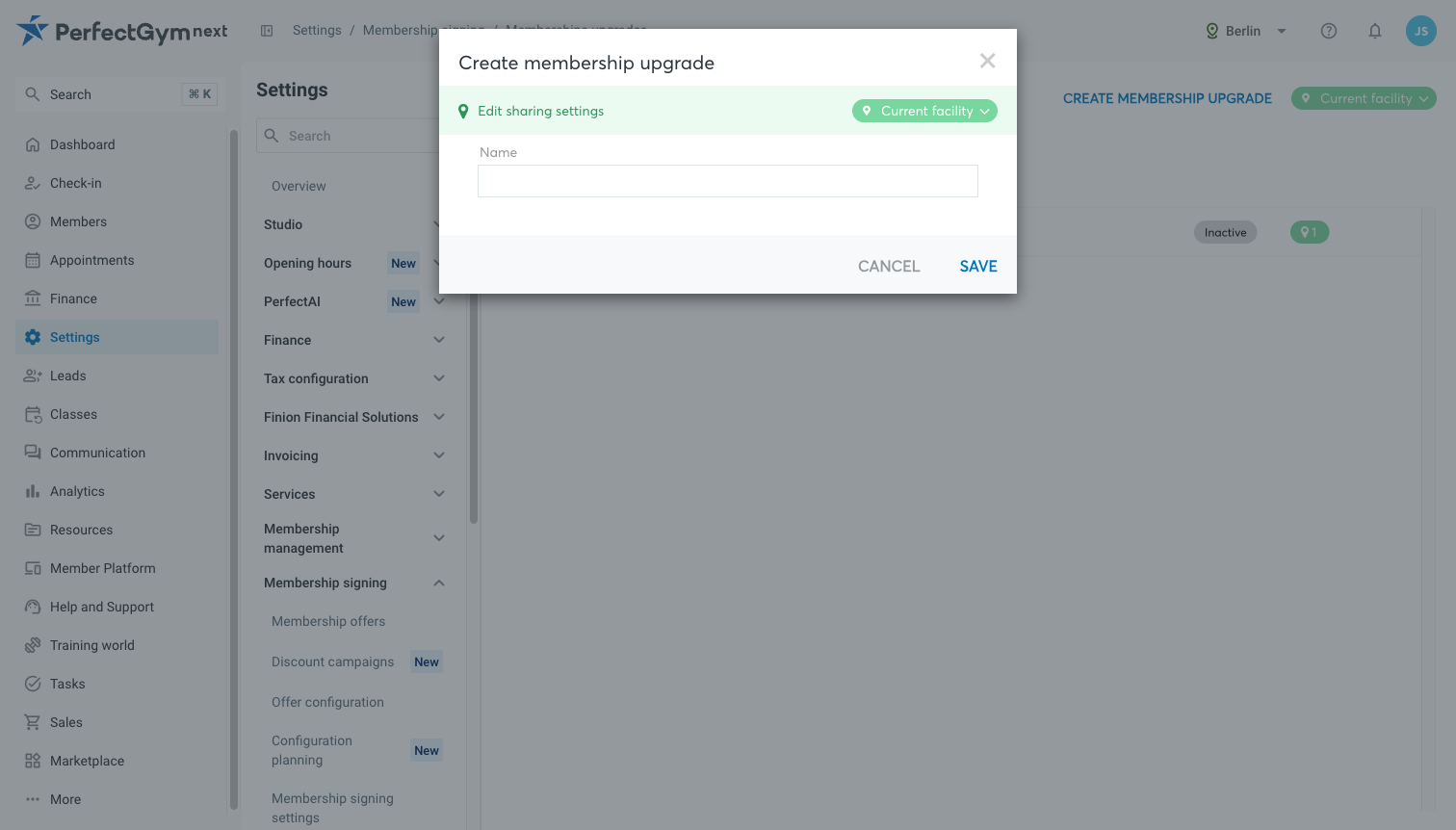 Cuadro de diálogo para crear una actualización de membresía con el campo de nombre
