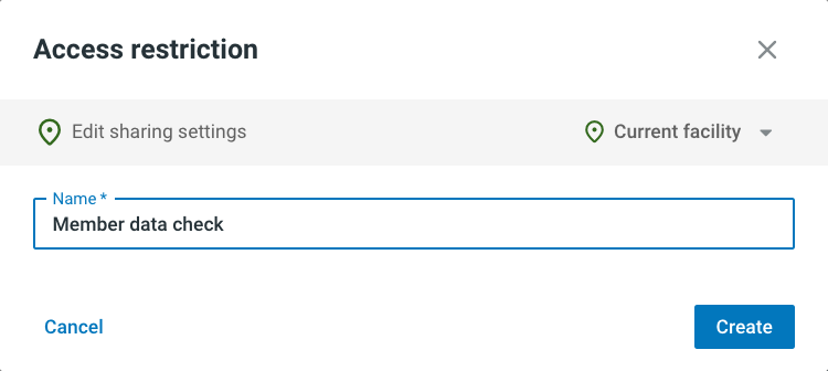Access restriction dialog with the Name field and the studio selection.