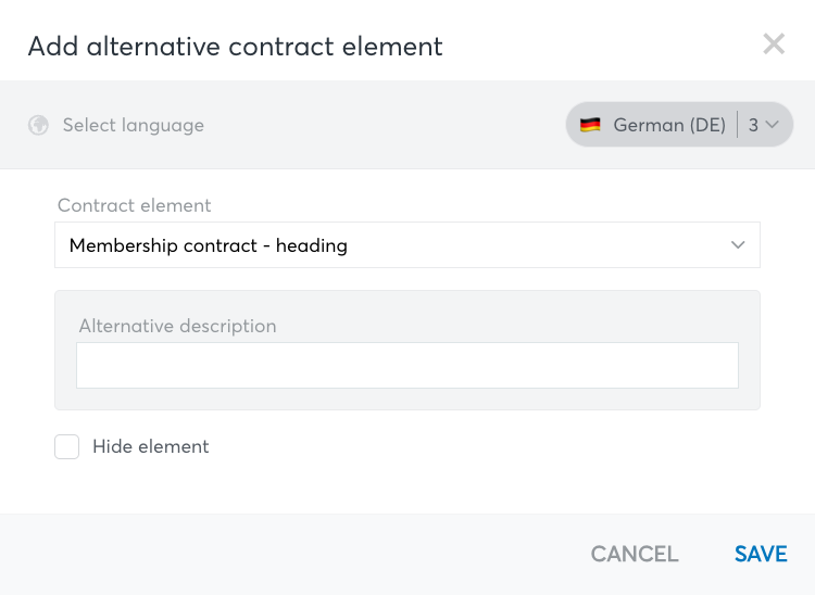 Diálogo para añadir un elemento contractual alternativo.